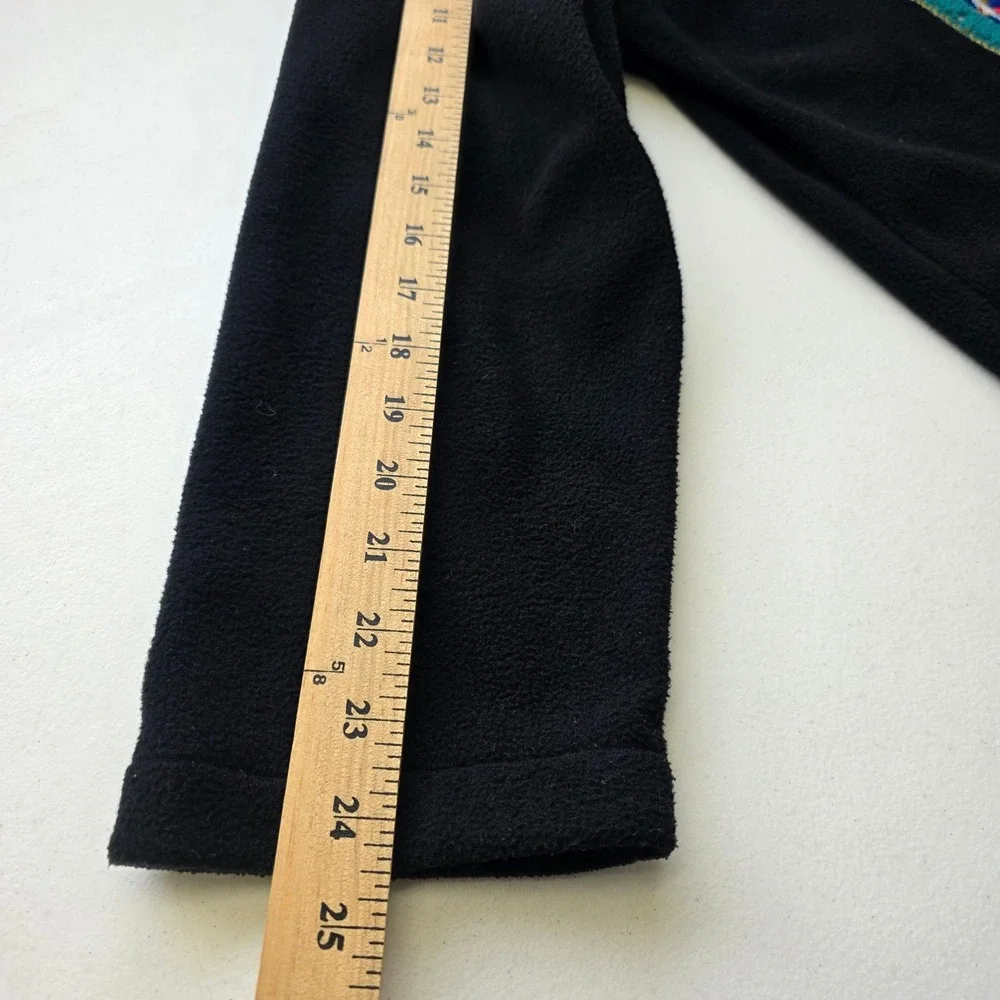 Classic Elements Vintage Christmas Fleece Cardigan Black Holiday Patch Jacket M